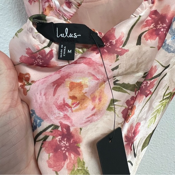 Lulus Alaia Blush Multi Floral Satin Backless Midi Dress Pink Size Medium NWT - Picture 12 of 14